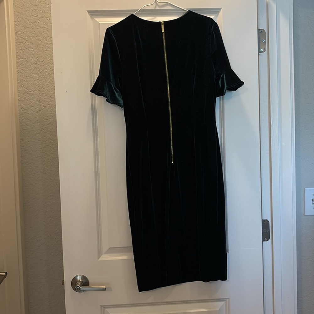 Calvin Klein Emerald Green Velvet 3/4 Bell Sleeve Sheath Dress Size 10 Stretch - Picture 6 of 7